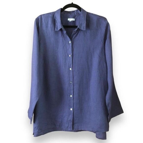 J.Jill S Love Linen Blue Long Sleeve Button Down Collared Essential Shirt - Picture 1 of 14
